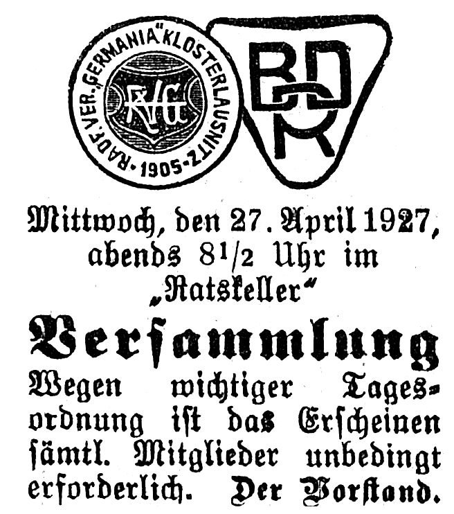 1927-04-27 Kl Radfahrverein Germania